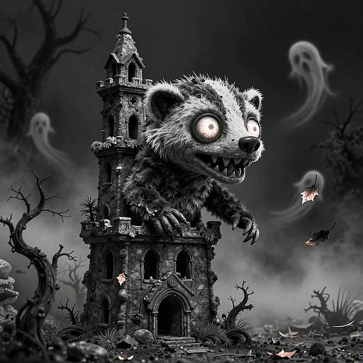 Gothic Velvet Badger Puppet Scene