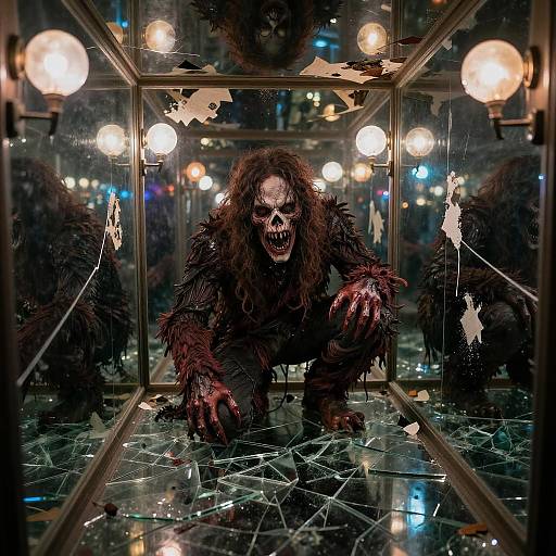 Horrifying Monster in Funhouse Mirror Maze