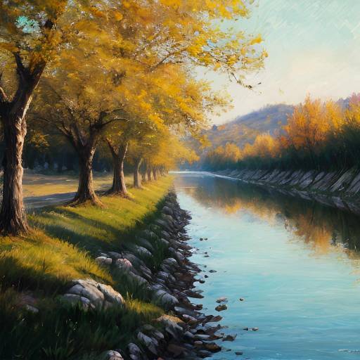 Impressionist Scene of a Riverbank