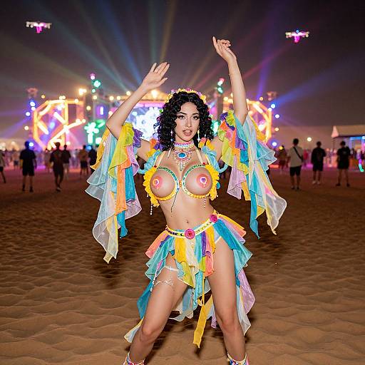 Energetic Desert Rave with Dancing Woman