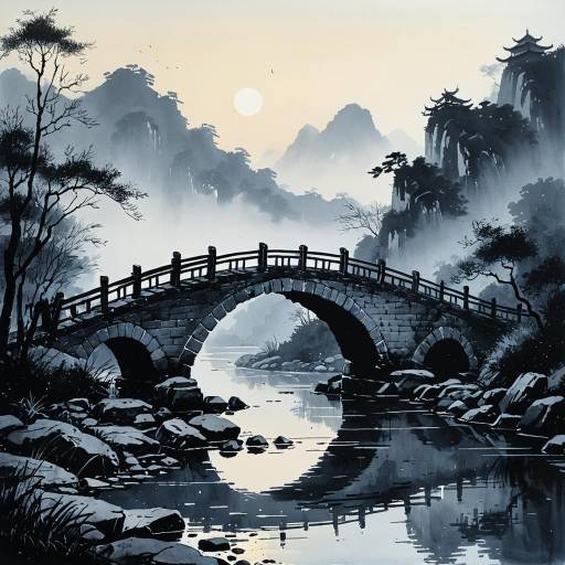 Mystical Ancient Bridge in Twilight Mystical Ancient Bridge in Twilight