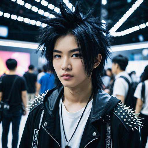 Young Southeast Asian Man with Spiky Hair at Technology Expo