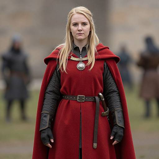 Medieval Warrior Woman in Red Cape