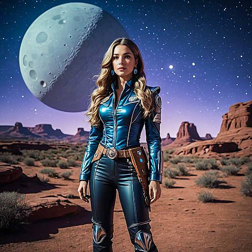 Intergalactic Bounty Hunter in Futuristic Space Cowgirl Outfit