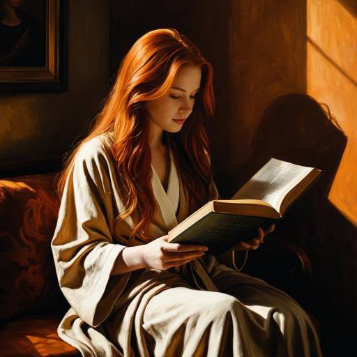 Redhead Woman Reading Book by Window Light