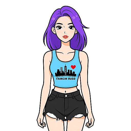 Young woman in casual streetwear with graphic tank top