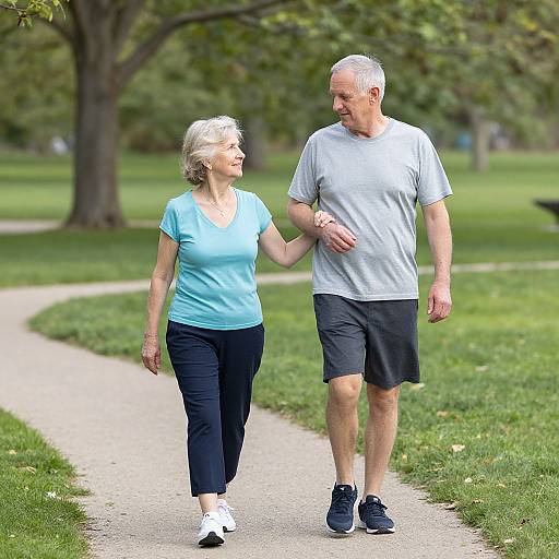 Older Woman Leading Man on Walk