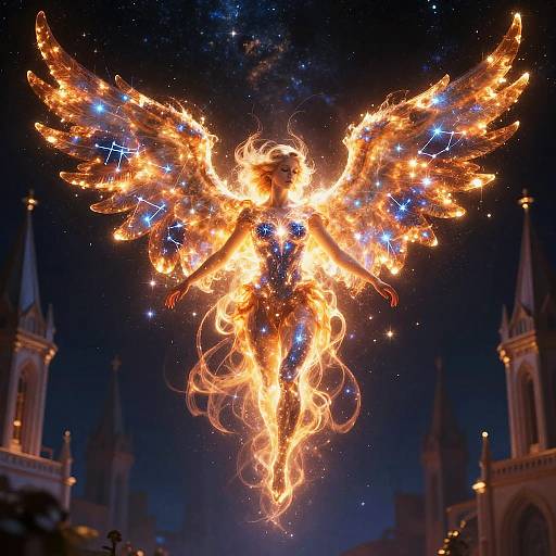 Astral Seraphim with Fiery Constellation Wings