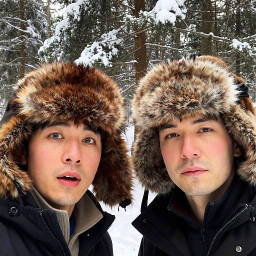 Winter Duo: Surprised & Serious in Snow