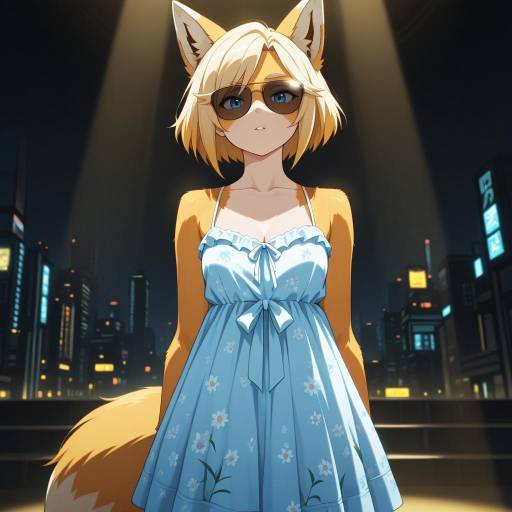 Cyberpunk Fox Girl in Vintage Sundress Cyberpunk Fox Girl in Vintage Sundress