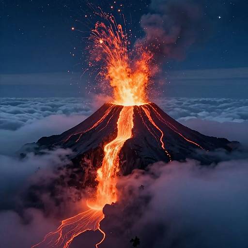 Surreal Volcanic Eruption Under Stars