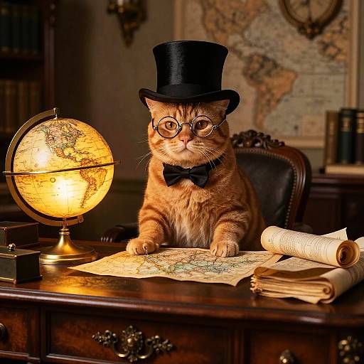 Victorian Orange Tabby Cat Scholar