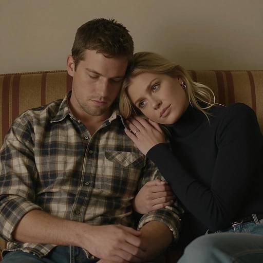 Intimate Moment on a Striped Couch