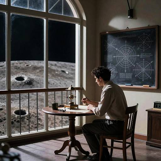 Antique Automaton Cartographer at Moonlit Observatory