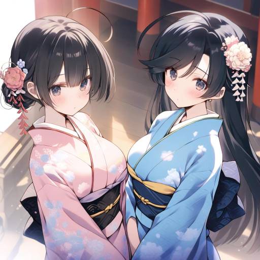 Elegant Japanese Girls in Traditional Kimonos