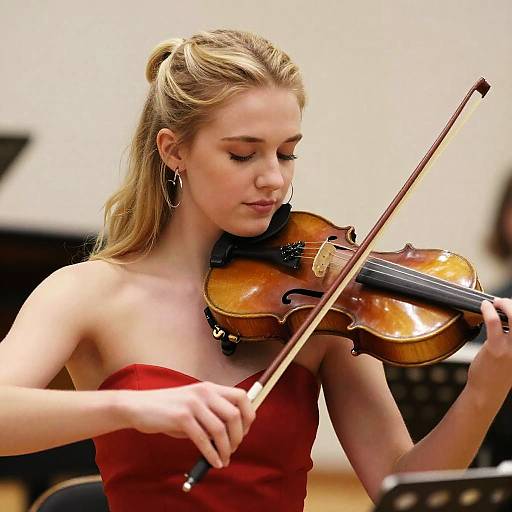 Blonde Girl in Elegant Red Dress