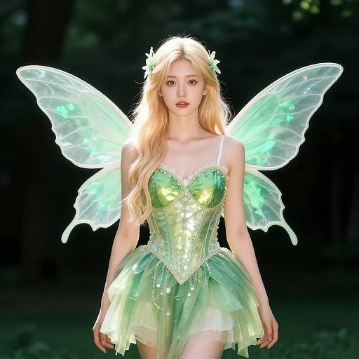 Blonde Girl in Green Fairy Outfit
