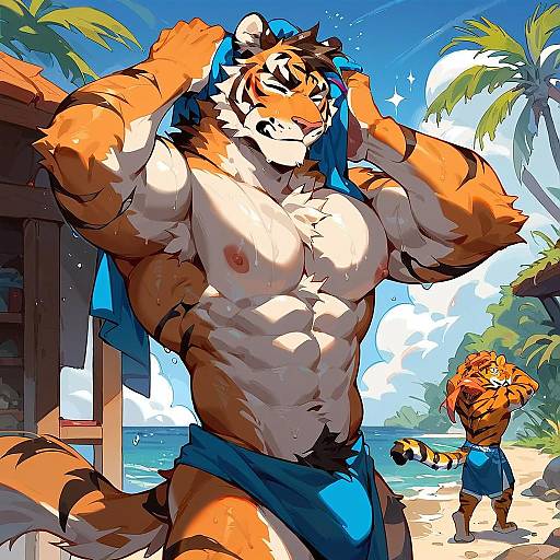 Muscular Male Furry in Tropical Setting