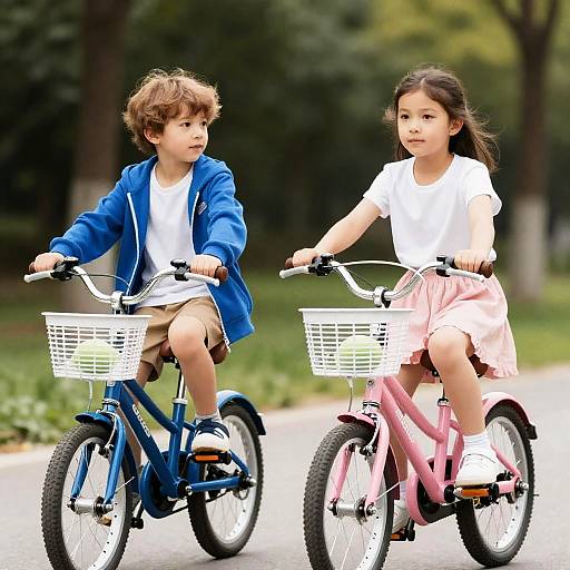 Children Riding Bicycles in Nature