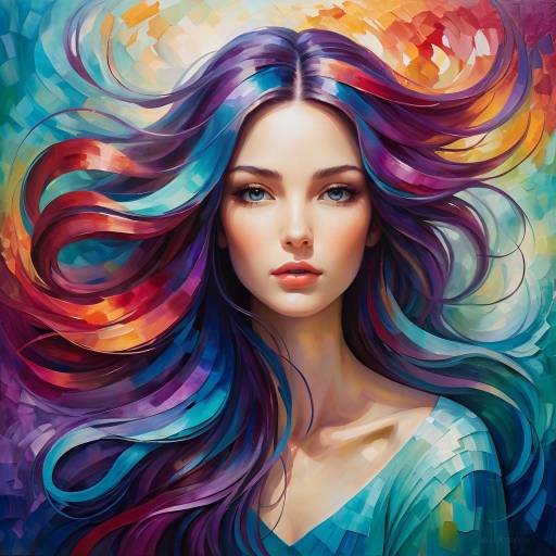 Vibrant Portrait of Woman with Multicolored Hair