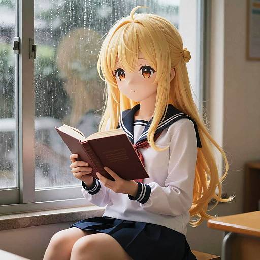 Cozy Blonde Anime Girl Reading