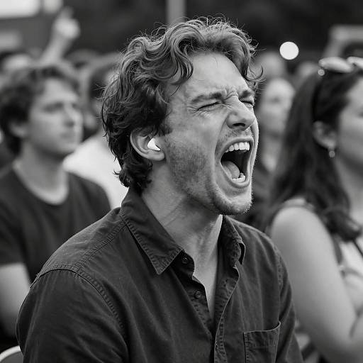 Dynamic Black-and-White Yelling Man