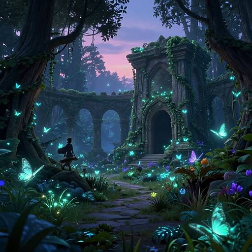Enchanted Forest Ruins with Bioluminescent Glow