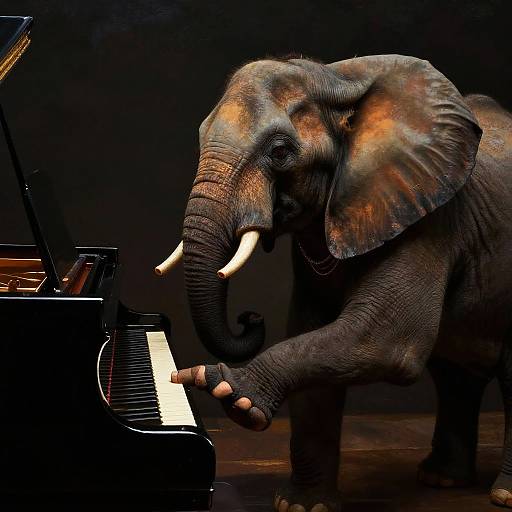 Elephant Playing Piano in Romantic Oil