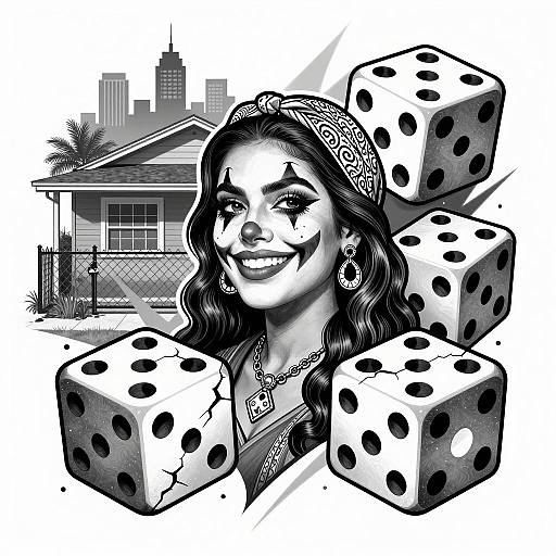 Dynamic Chicano Art with Smiling Mujer