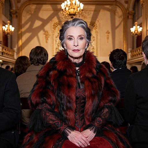 Regal Woman at Opera in Luxurious Fur Costume