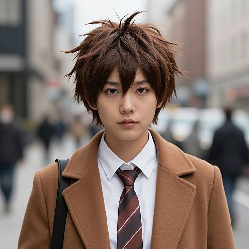 Woman in City with Spiky Brown Wig