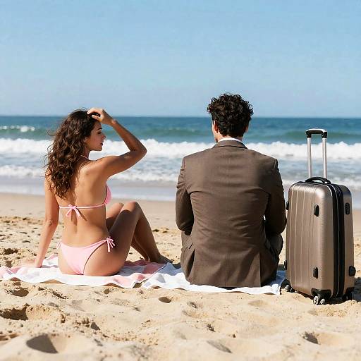 Relaxing Beach Scene with Curly Haired Man