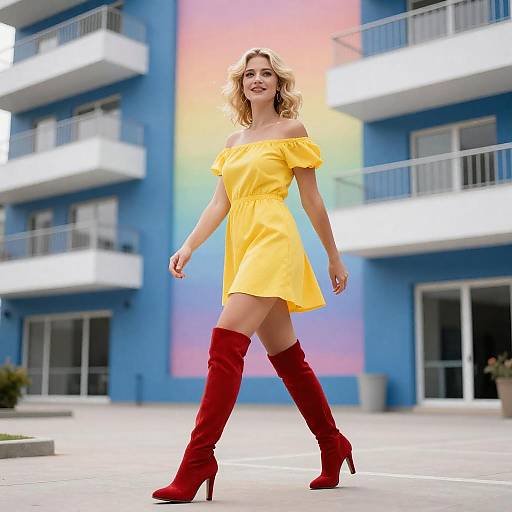 Confident Blonde in a Vibrant Urban Setting