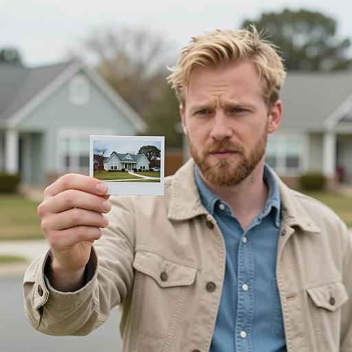 Concerned Man Presenting Photograph