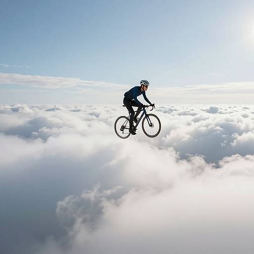 Cyclist Pedaling Through Surreal Clouds