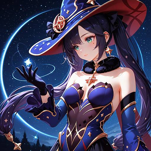 Illustration of Mona (pact of stars and moon) (genshin impact), genshin impact in the style of Non (z-art)