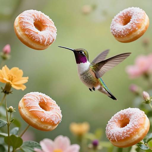 Hummingbirds Amidst Frosted Donut Garden