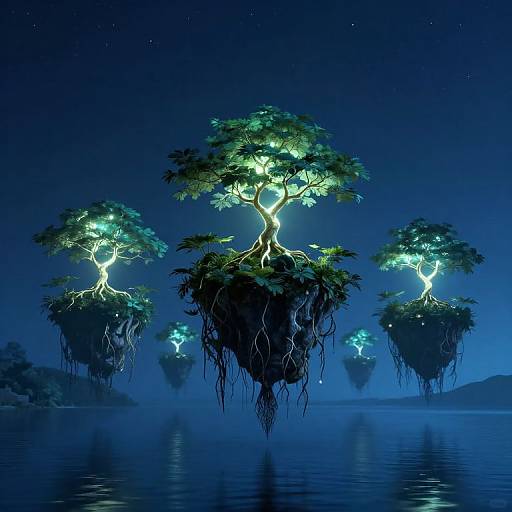 Ethereal Floating Islands at Night
