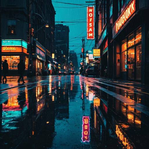 Moody Neon Reflections on Rainy Streets Moody Neon Reflections on Rainy Streets