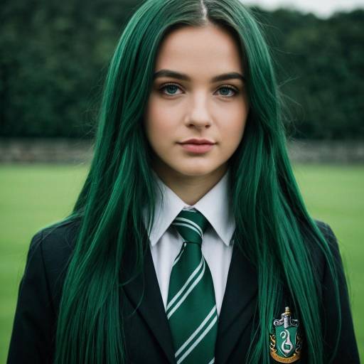 Young woman in Slytherin Hogwarts uniform