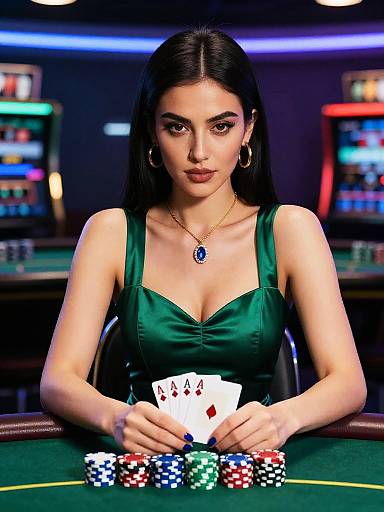 Glamorous Woman Playing Poker in Casino