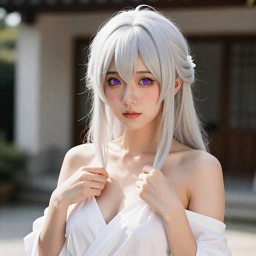 Photorealistic White-Haired Girl Vacation