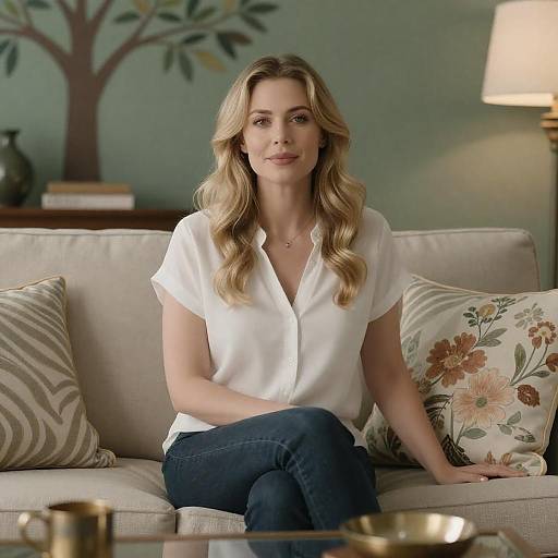 Elegant Blonde Woman in Cozy Setting