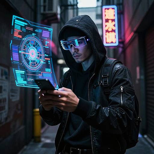 Cyberpunk Hacker in Neon Alley