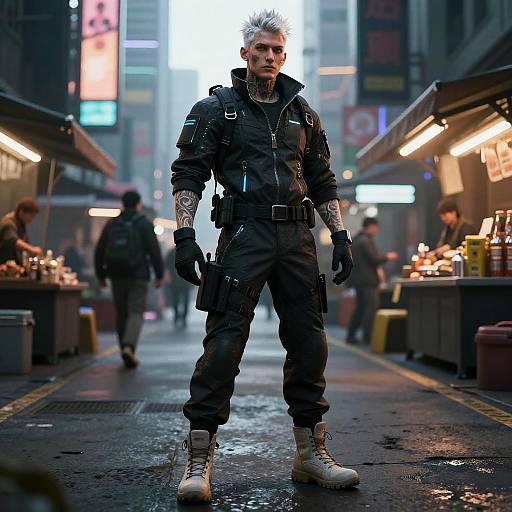 Cyberpunk Courier in Neon Bazaar