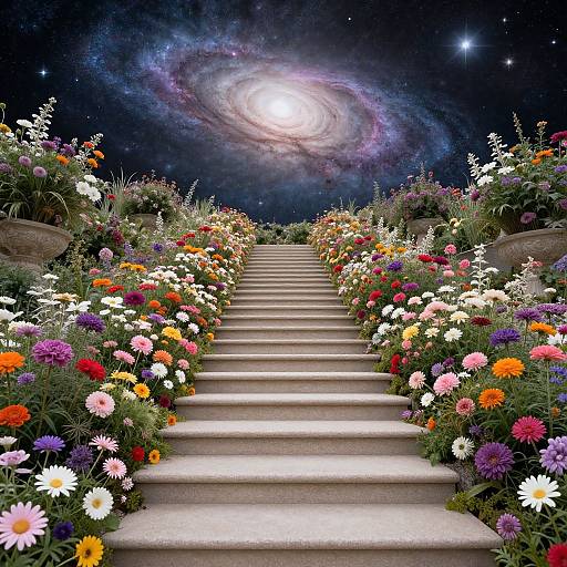 Flower-lined Staircase to Galaxy Sky