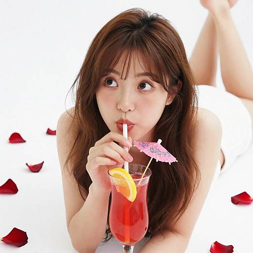 Playful Woman with Red Drink