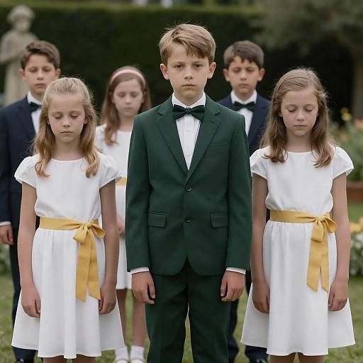 Group of Children in Formal Attire Outdoors