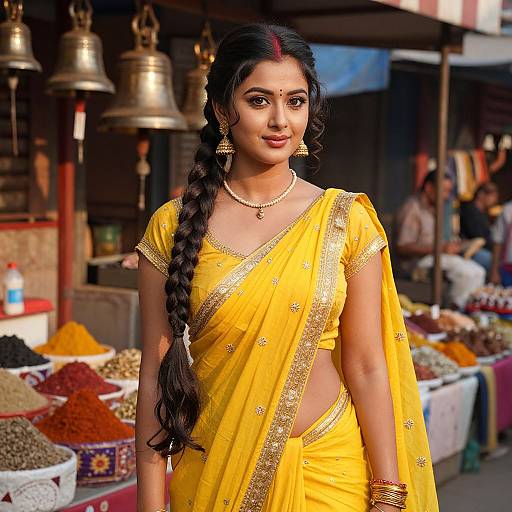 Young Indian Woman in Yellow Saree