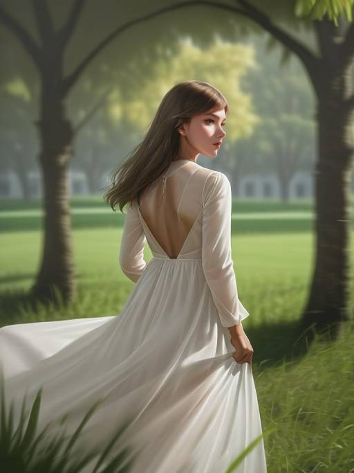 Woman in Backless White Dress Outdoors Woman in Backless White Dress Outdoors